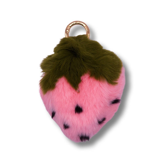 🍓 Fluffy Strawberry Keychain - Pink